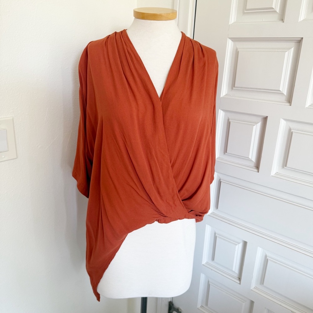 Young Fabulous & Broke Terracotta Top Faux Wrap Relaxed Fit Asymmetrical Medium